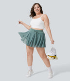 Taille haute Cordon Contraste Maille 2-en-1 Poche Latérale Fluide Mini Flare Décontracté Grande Taille Jupe