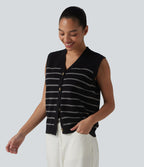 Gilet casual rayé à col V et boutonnière