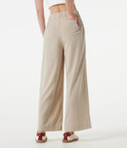 Pantalon large casual taille haute toucher lin avec poches