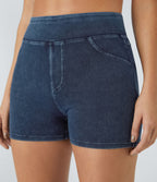 Halara Flex™ Shorts 7,5cm Casual en Denim Tricot Extensible Taille Haute Avec Poches Latérales Arrière
