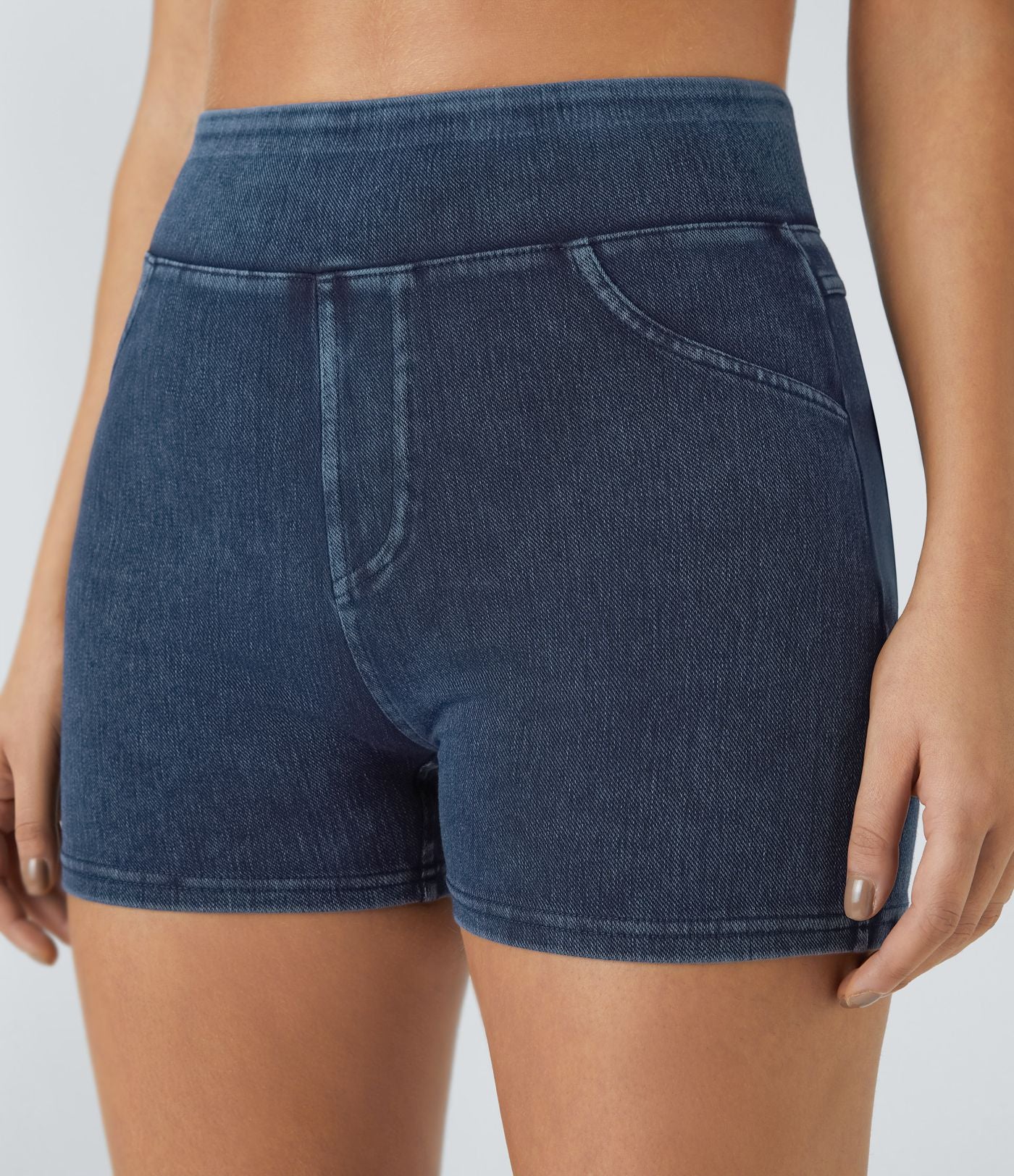 Halara Flex™ Shorts 7,5cm Casual en Denim Tricot Extensible Taille Haute Avec Poches Latérales Arrière