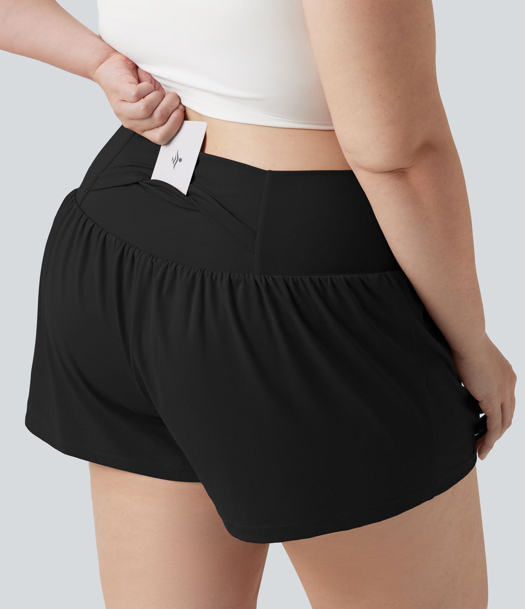 Short de yoga 2-en-1 grande taille à taille haute croisée en SoftlyZero™ Airy à effet frais InstantCool 7,5 cm avec poches
