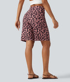 Short ample taille haute en tissu gaufré imprimé léopard 25 cm avec poches