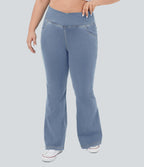 Jean super évasé Halara Flex™ grande taille en maille denim extensible délavée taille haute avec poches croisées effet frais InstantCool respirant