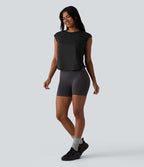 Haut de sport SoftlyZero™ séchage rapide col rond manches courtes avec fronces et ourlet arrondi