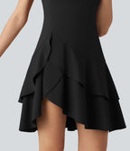 Robe mini décontractée SoftlyZero™ Airy col rond, manches courtes, ourlet à volants étagés, à effet frais InstantCool