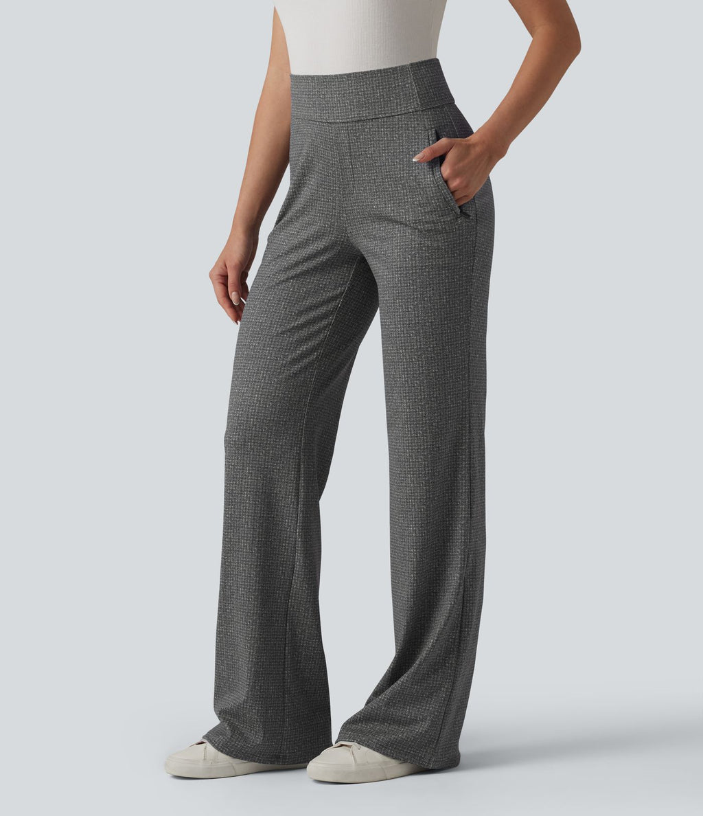 Halara Flex™ Pantalon tailleur évasé taille mi-haute à carreaux avec poches