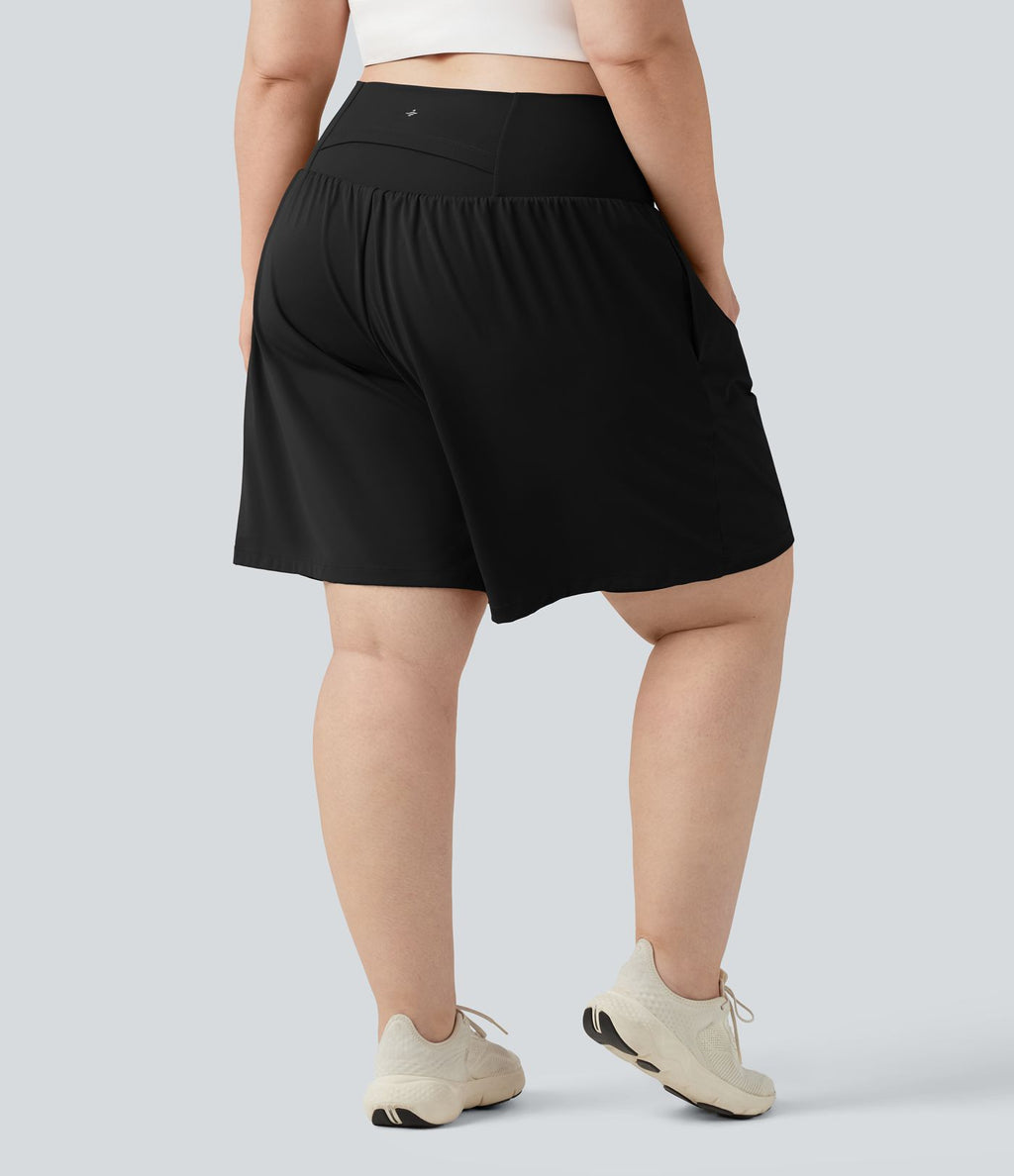 Short de yoga grande taille SoftlyZero™ Airy 2-en-1 taille très haute, à effet frais InstantCool, avec poches, 23 cm