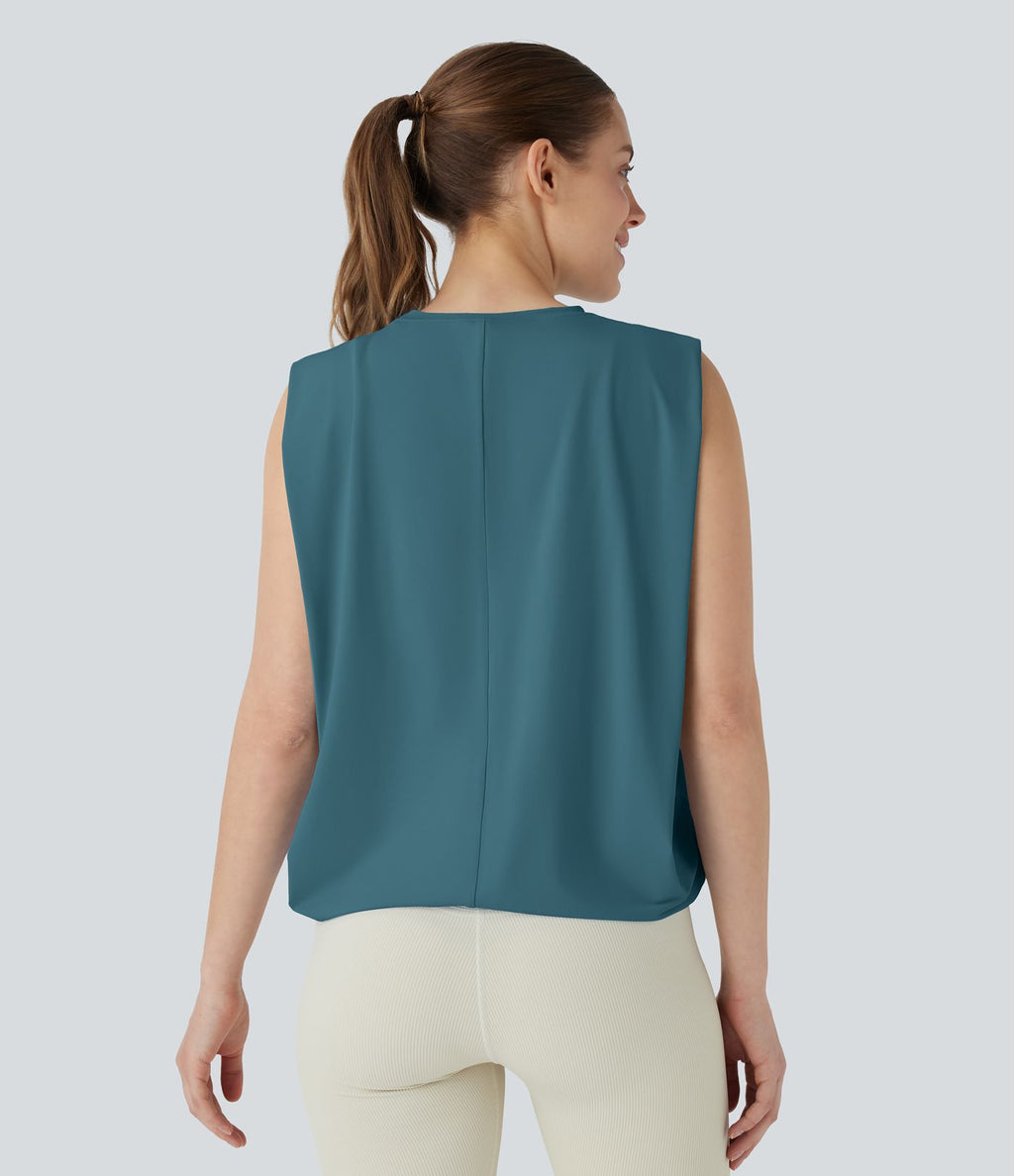 Débardeur de yoga col rond froncé, tissu rafraîchissant - Protection UPF50+