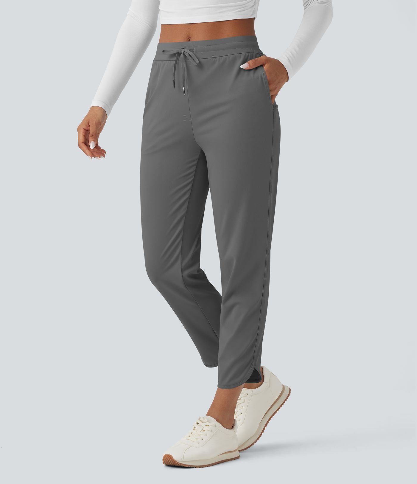 Pantalon de golf fuselé, taille mi-haute, cordon, ourlet courbé, séchage rapide, avec poches—UPF40+