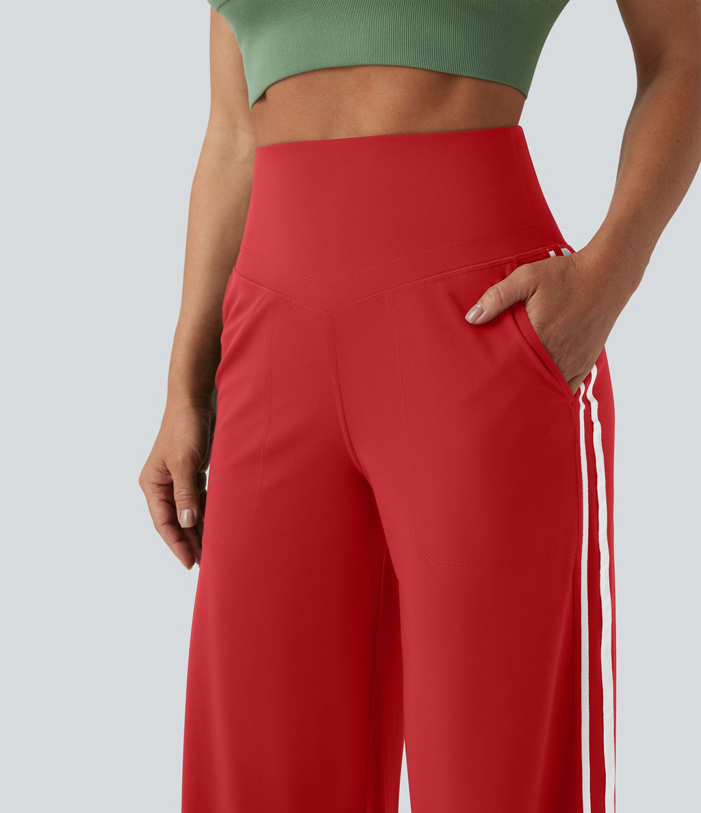 Pantalon ample yoga Halara UltraSculpt™ taille haute gainant à rayures color block avec poches