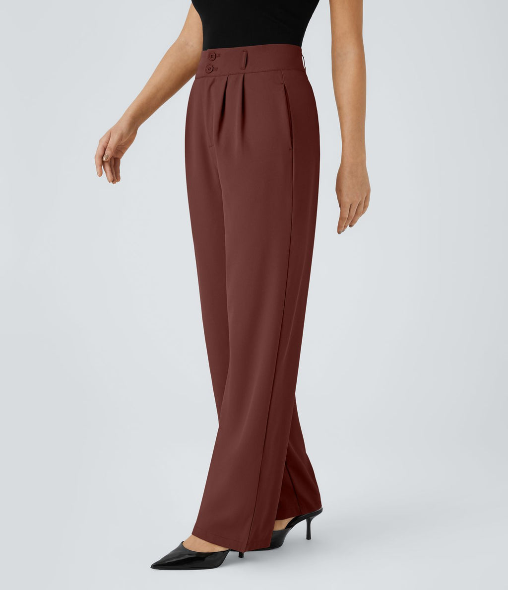 Pantalon de travail Halara Flex™ droit froncé avec poche zippée, taille haute