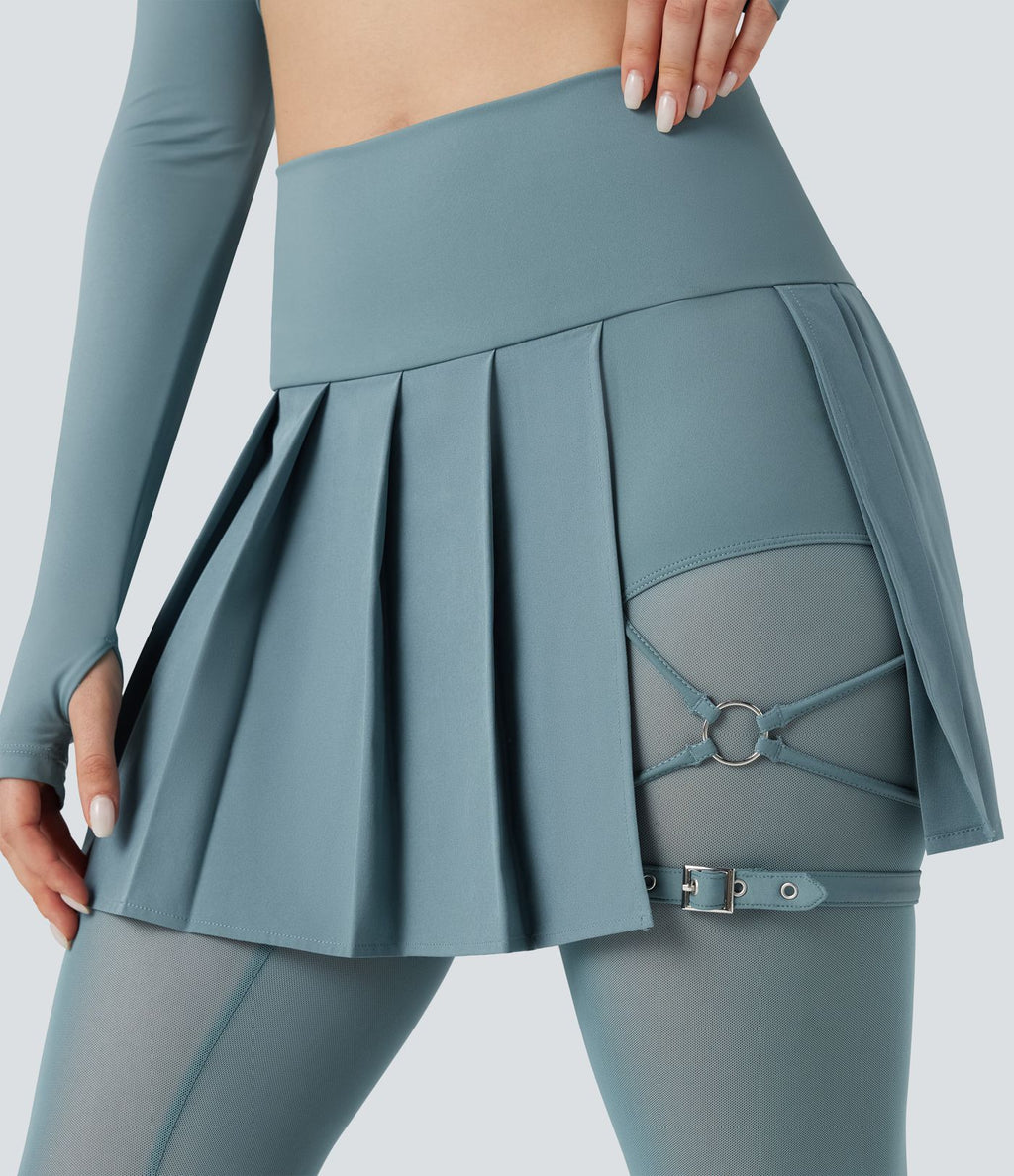 Legging à jupe étrier danse Breezeful™ 2-en-1 taille haute plissé résille contrastante séchage rapide avec poches