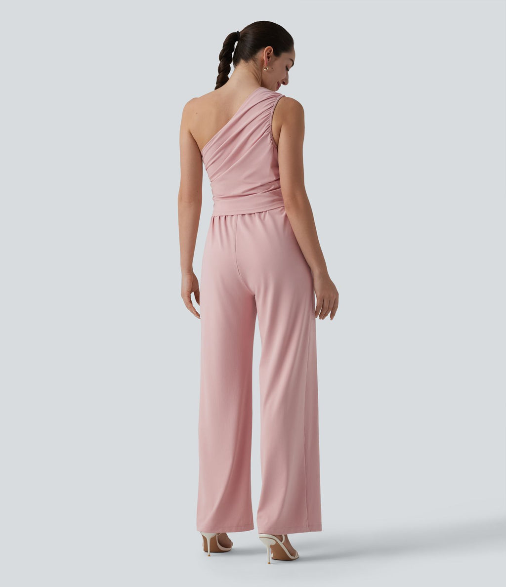 Combinaison décontractée asymétrique sans manches froncée soutien-gorge intégré avec poches - Easy Peasy