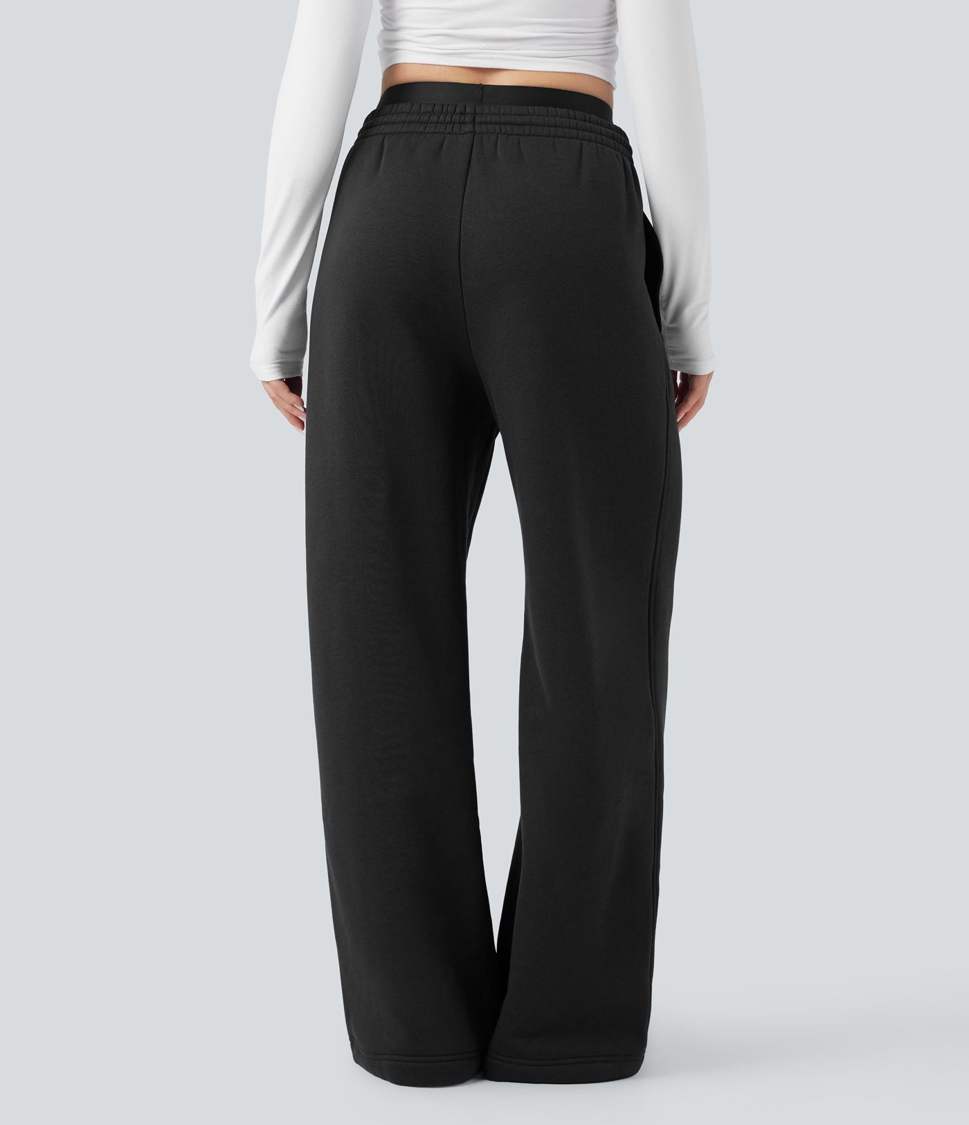 Pantalon jogging en coton molleton large taille haute avec cordon et poches