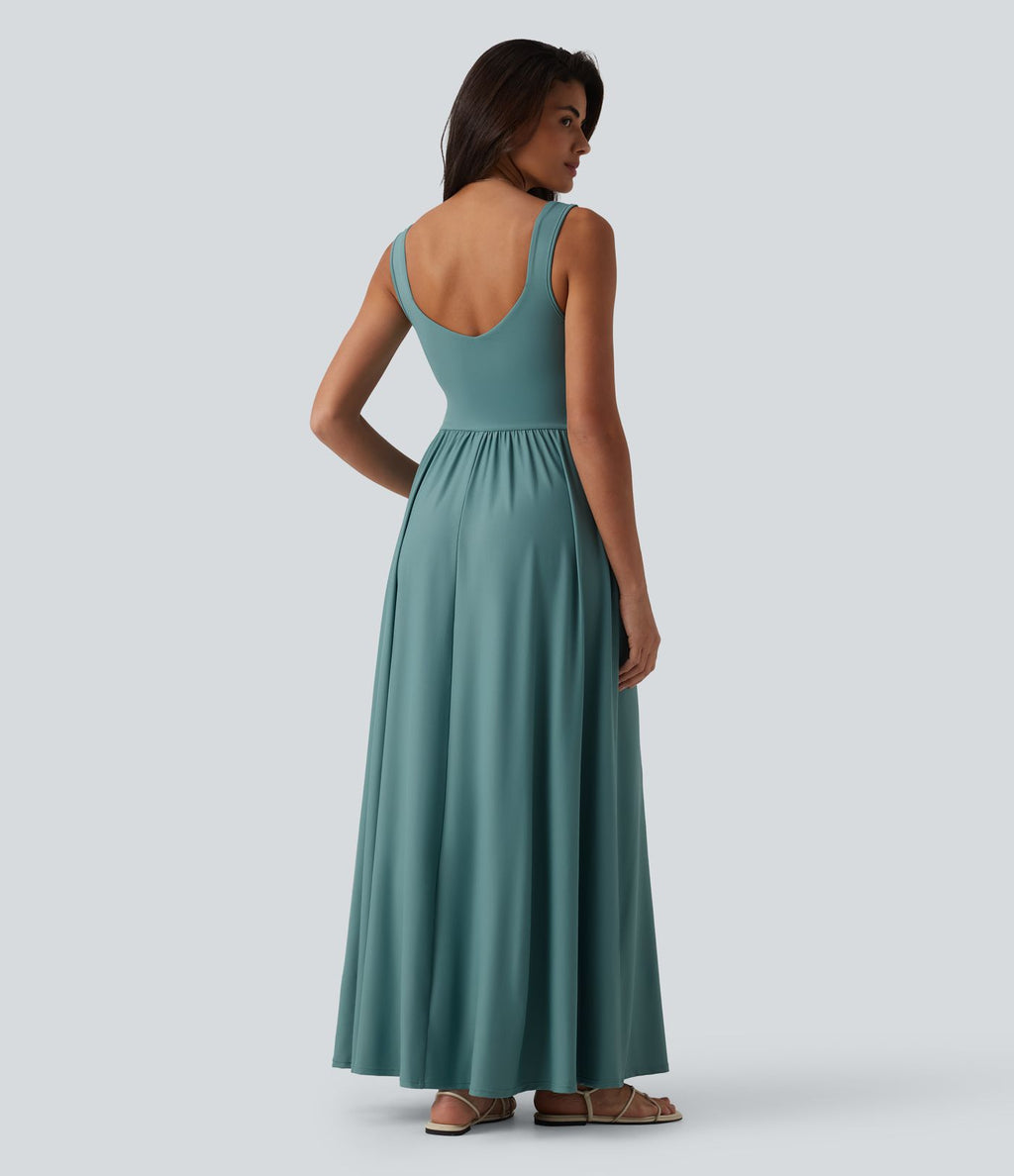 Robe longue fluide sans manches avec brassière intégrée (Bonnets E-G) et poches