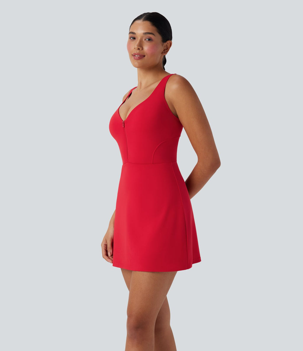 Robe de yoga active 2-en-1 Softlyzero™ Plush dos nu avec bonnets moulés push-up fermeture éclair bretelles ajustables et poches - Easy Peasy