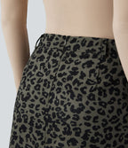 Jupe mini décontractée 2-en-1 taille haute imprimé léopard avec poche