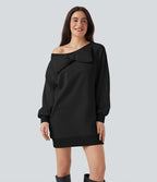 Sweat-shirt coton col bateau nœud manches longues avec poches