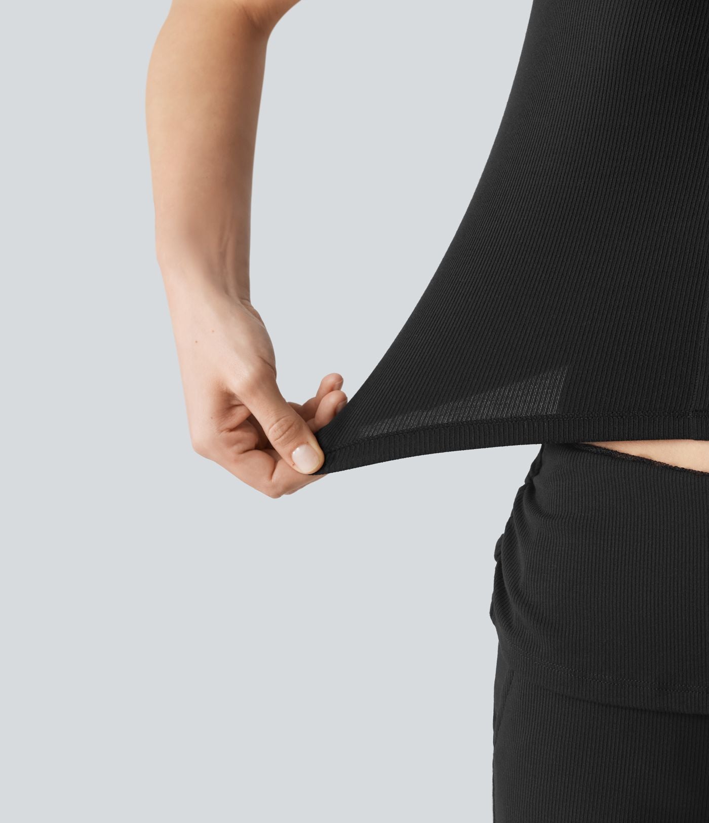 Débardeur décontracté en maille côtelée très stretch à col carré avec dentelle contrastée