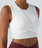 Brassière de sport courte en maille côtelée effet frais InstantCool anti-odeurs avec détail torsadé, superposition en mesh et brassière intégrée, protection solaire UPF40+