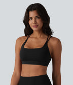 Brassière de sport à encolure carrée en maille côtelée avec soutien-gorge intégré — UPF40+