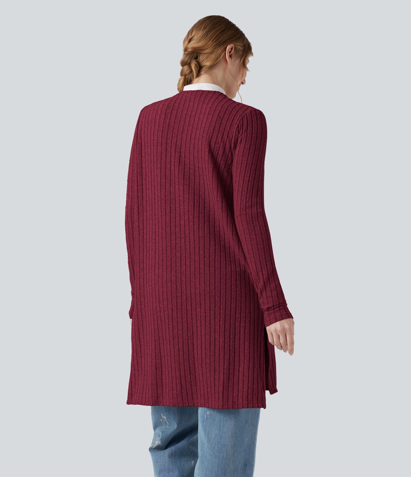 Manteau décontracté côtelé à manches longues avec fentes