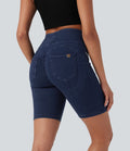 Short casual denim Halara Flex™ tricot extensible taille haute effet push-up froncé avec poches