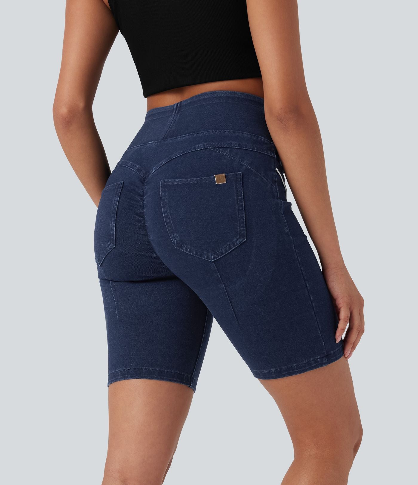 Short casual denim Halara Flex™ tricot extensible taille haute effet push-up froncé avec poches