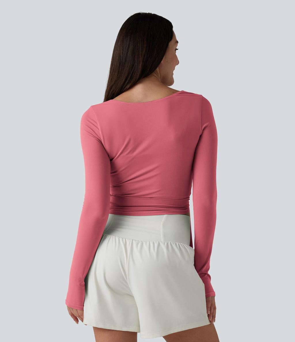 Haut casual SoftlyZero™ cache-cœur à manches longues avec passe-pouces, protection solaire UPF 50+