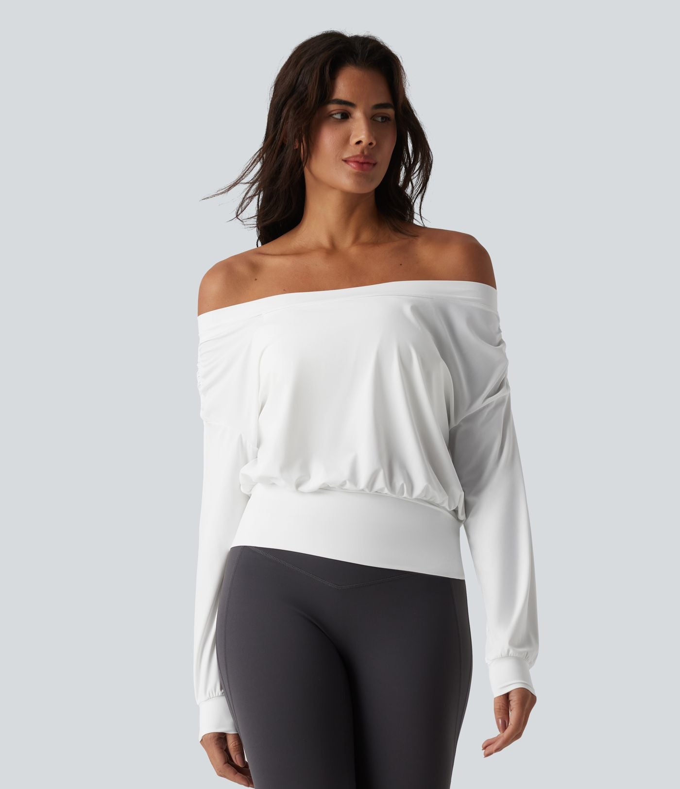 Haut de sport yoga épaules dénudées manches longues oversize effet frais InstantCool séchage rapide