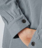 Veste Casual en Velours Côtelé à Col Boutonné Poches et Manches Longues Ourlet Courbé