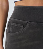 Halara Flex™ Jean Large Casual Taille Haute Poches Multiples Tricot Extensible Délavé