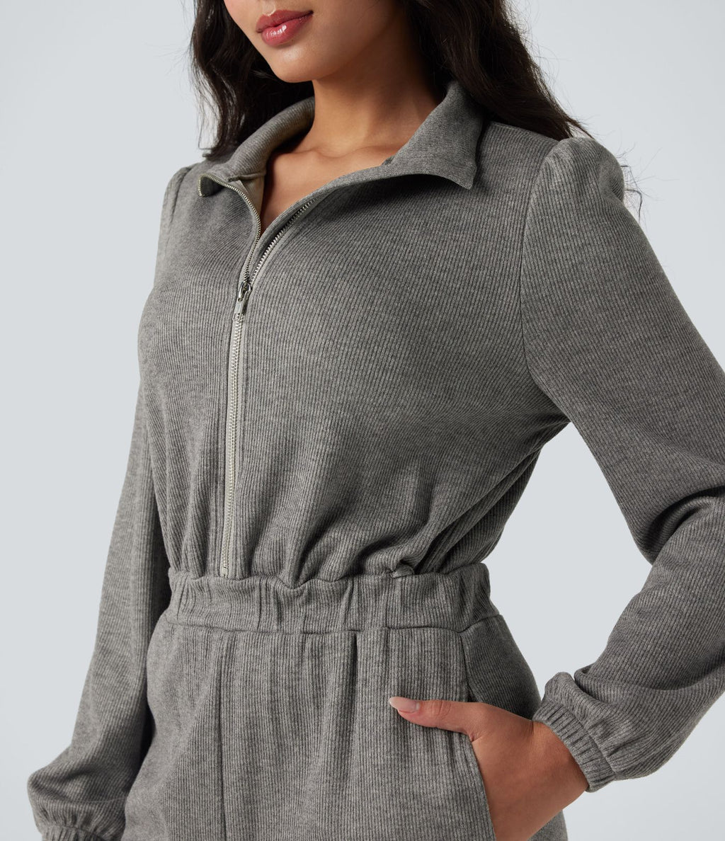 Combinaison jambes larges demi-zip manches longues avec poches - Édition Easy Peasy