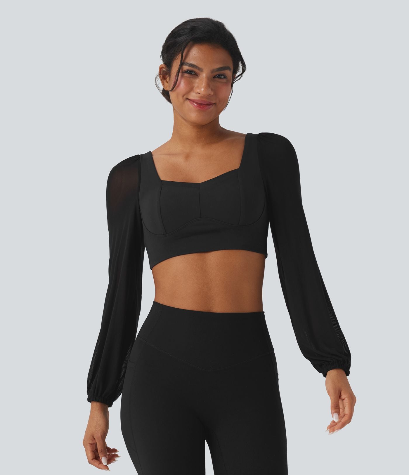 Top yoga sport crop SoftlyZero™ Plush manches longues maille contrastante dos nu