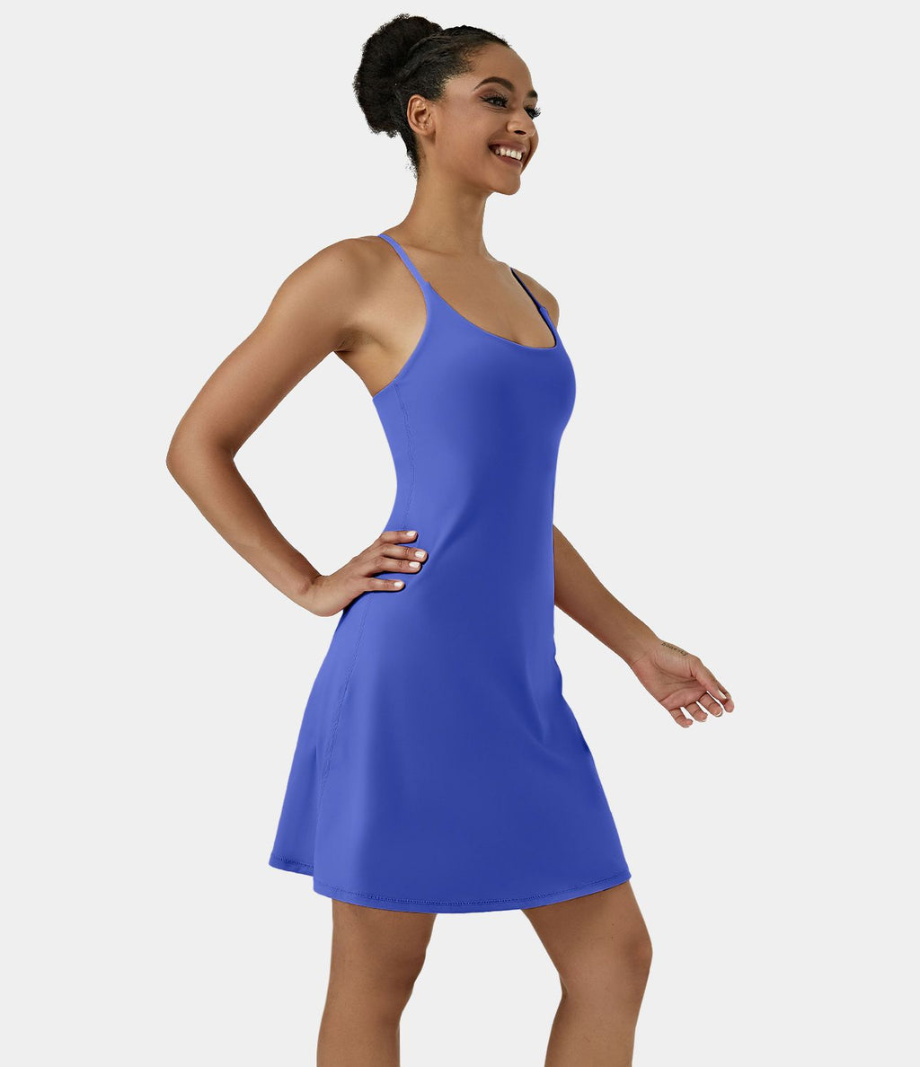 Softlyzero™ Airy Robe Sport de Yoga Plus Longue Dos Nu Découp Bretelles Réglables et Poches