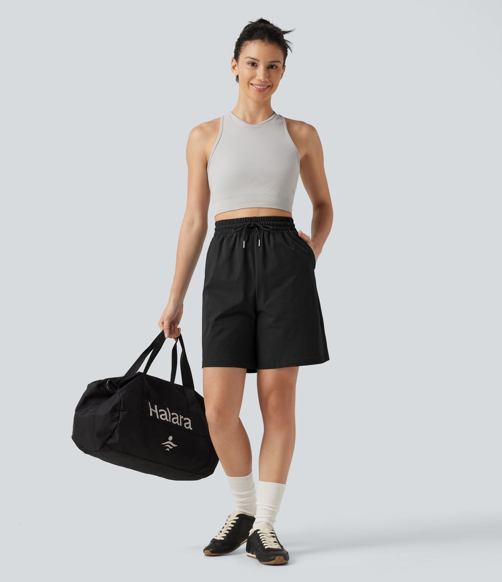 Bermuda de sport 18cm taille haute en popeline stretch avec cordon de serrage et poches