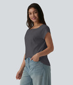 T-shirt décontracté col bateau manches courtes coton