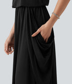 Robe longue casual drapée sans manches à dos ajouré avec poches