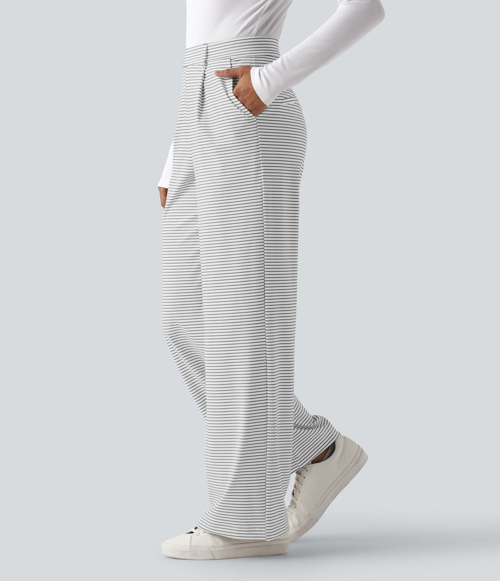 Pantalon de travail droit taille haute à rayures avec poches