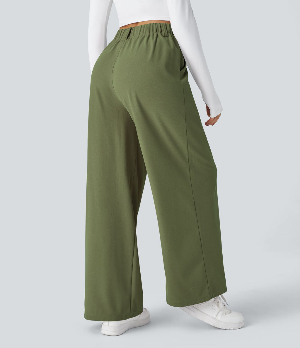 Pantalon Tailleur Large Fluide Halara Flex™ Gaufré Taille Haute Poches Latérales