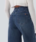 Jean décontracté Halara Flex™ taille haute jambe large délavé avec poches