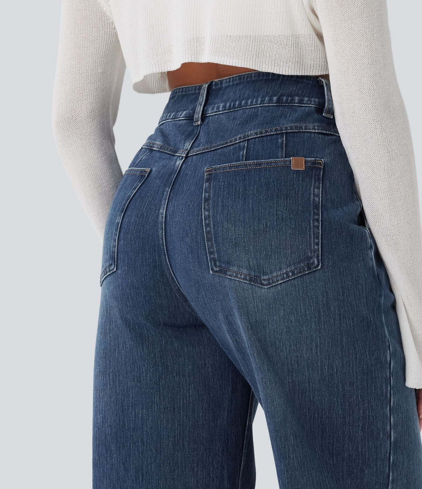 Jean décontracté Halara Flex™ taille haute jambe large délavé avec poches