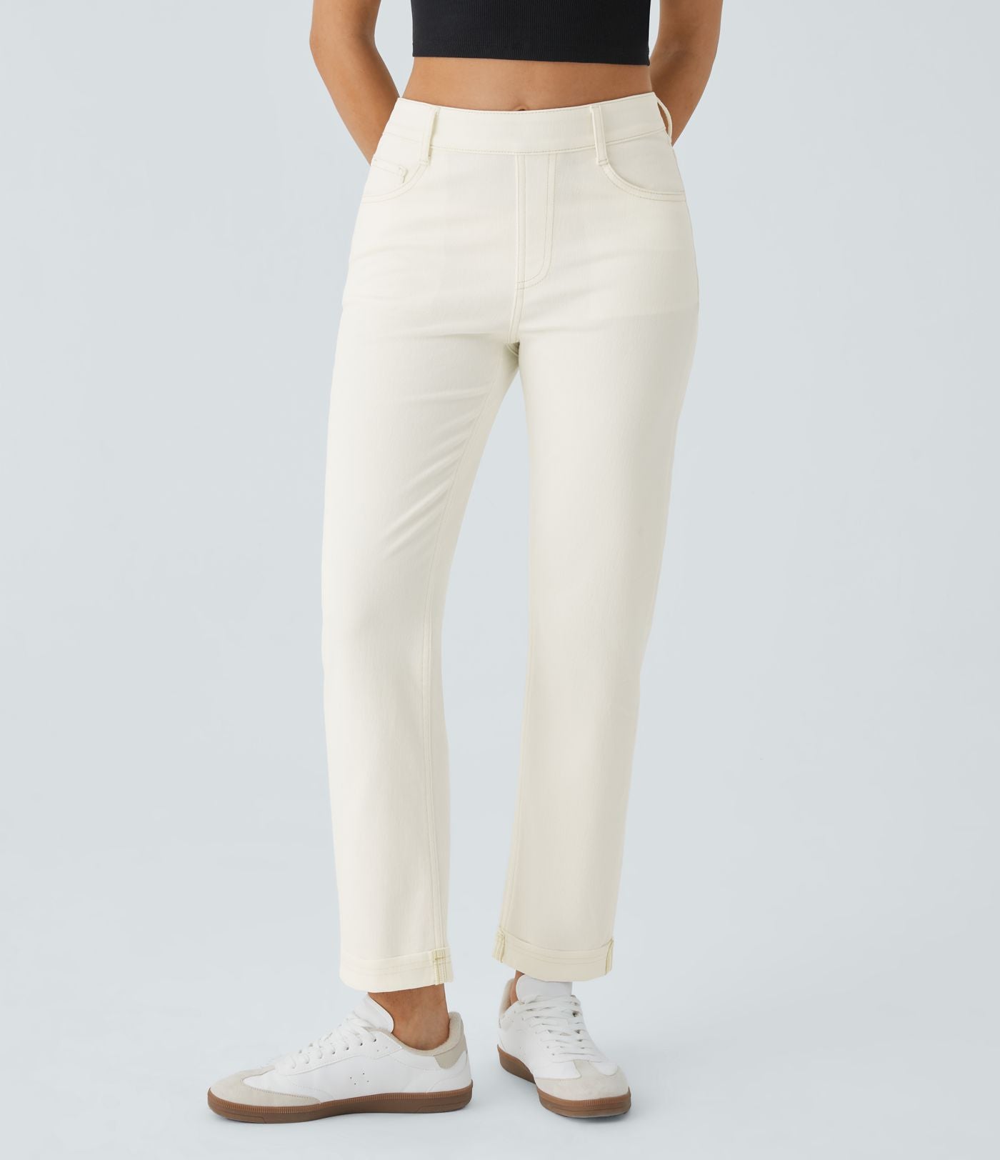 Jean 7/8 décontracté taille haute avec poches et jambe droite Halara Flex™