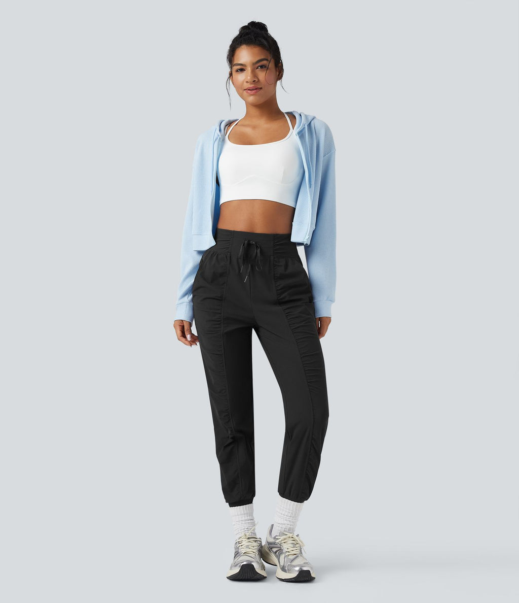 Jogging de danse fuselé froncé séchage rapide effet frais InstantCool taille haute avec cordon de serrage et poches, protection solaire UPF40+