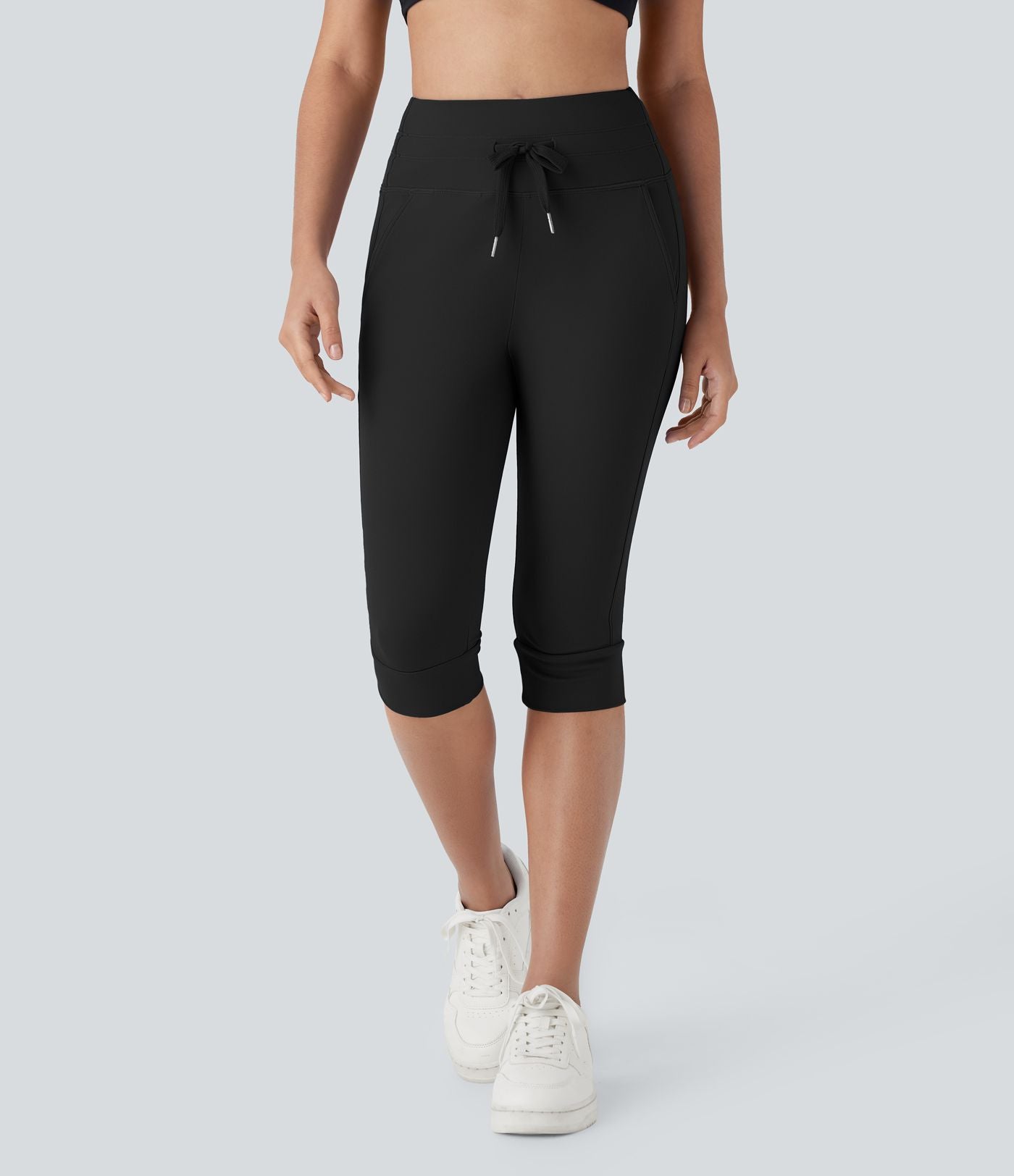 Pantalon corsaire jogging de yoga Softlyzero™ moelleux, taille haute à cordon avec poches latérales