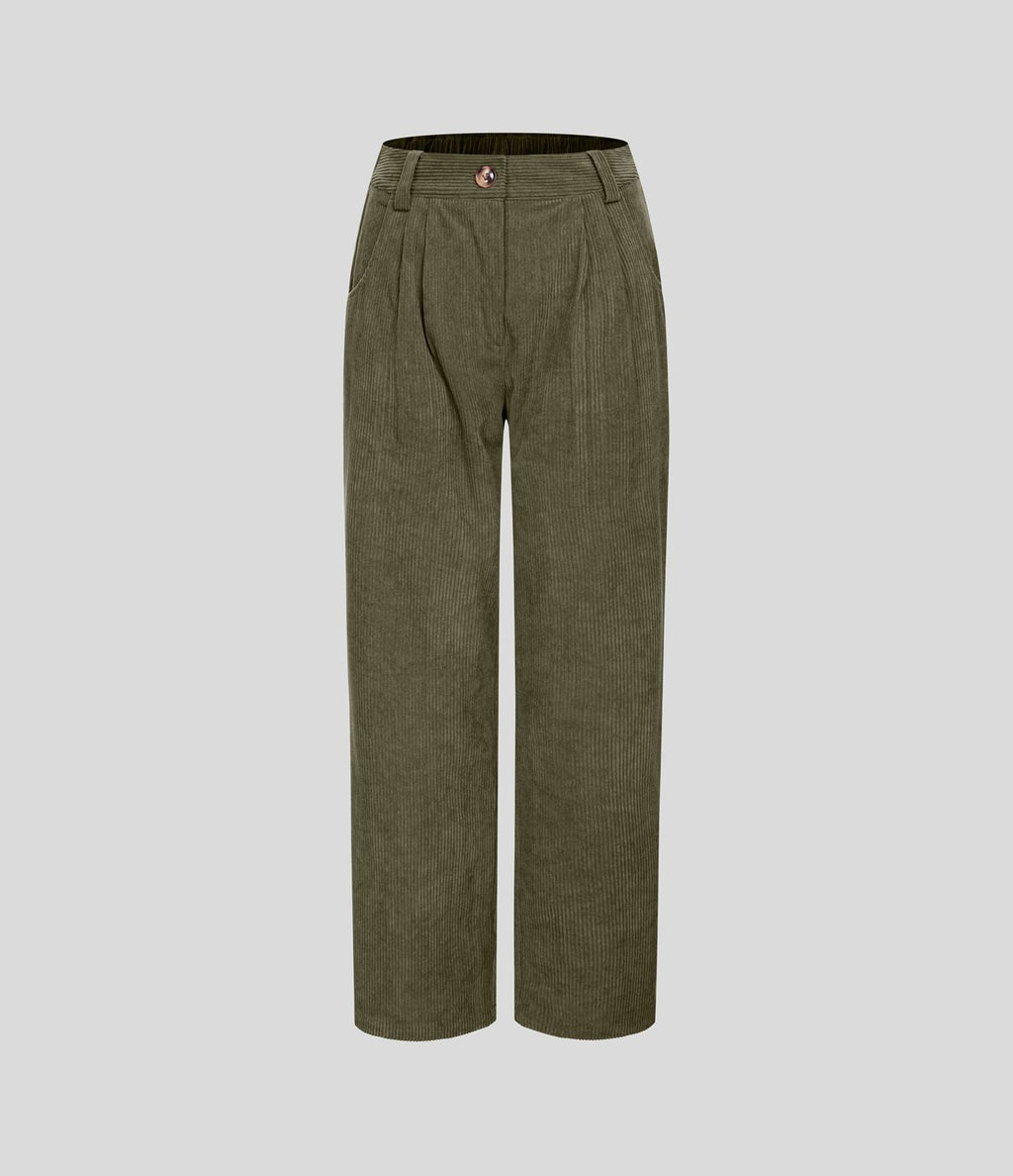 Pantalon en velours côtelé décontracté taille moyenne avec poches latérales