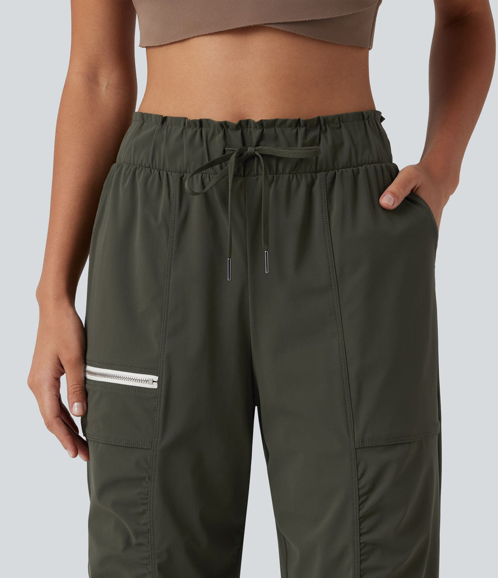 Jogging de course fuselé froncé taille mi-haute à cordon de serrage, séchage rapide, à effet frais InstantCool, avec poches, protection solaire UPF40+
