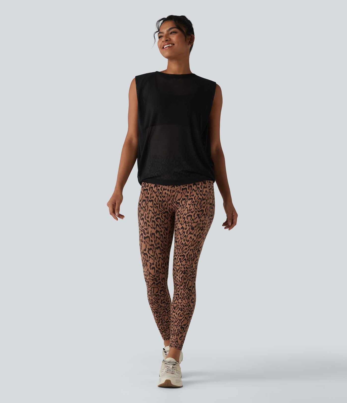 Débardeur de running en mesh transparent froncé col rond