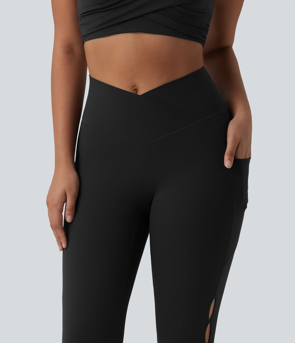 Legging de yoga SoftlyZero™ 7/8 taille haute croisée découpes avec poches - UPF50+